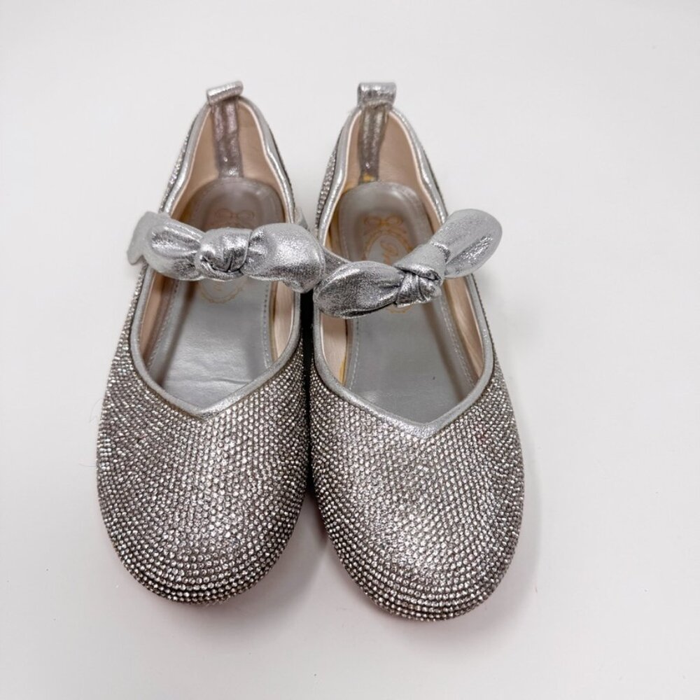 Princess Girls Silver Rhinestone Hook & Loop Mary Jane Shoes  Size 4.5 US 36 EU - Picture 3 of 11